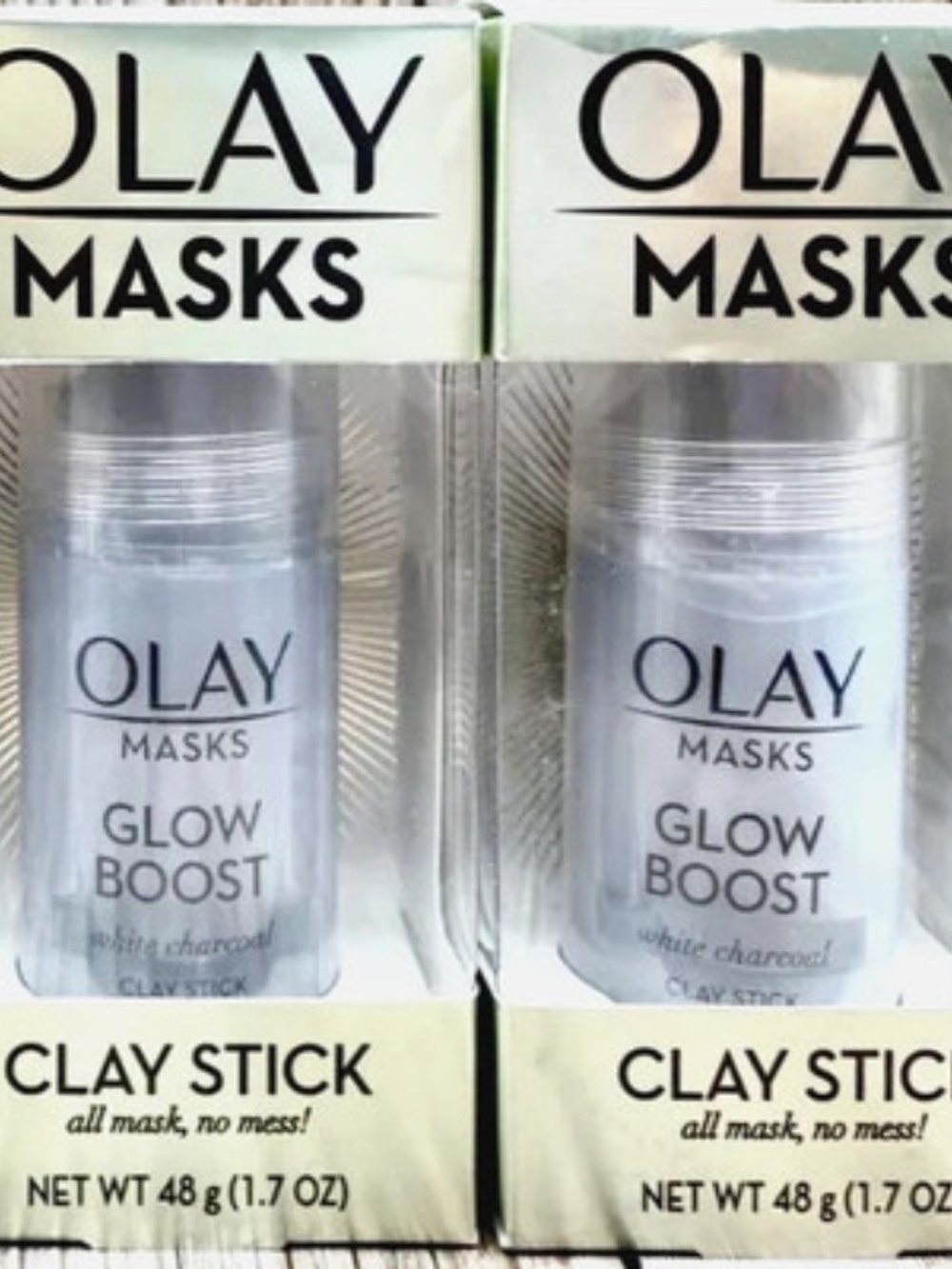 Olay Masks Glow Boost White Charcoal Clay Stick 2-Pack Pore Purifying Clean Girl